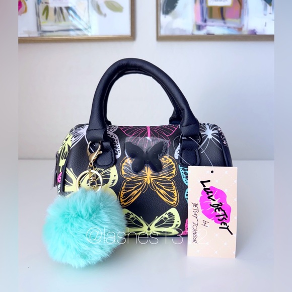 BETSEY JOHNSON Bag Harley Mini Crossbody - Black Rainbow Butterfly LBHARLEY - Picture 1 of 8